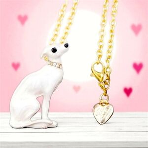 Gold plated crystal white Italian greyhound dog necklace/brooch